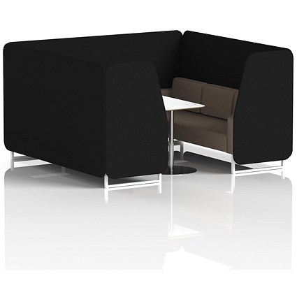 Brixworth 6 Seater Booth with Table, White Legs, White/Silver Table, X2 Fabric, Diameter Panels And Theory Sofa