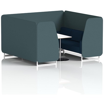 Brixworth 6 Seater Booth with Table, White Legs, White/Silver Table, X2 Fabric, Polygon Panels And Calculus Sofa