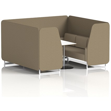 Brixworth 6 Seater Booth with Table, White Legs, White/Silver Table, Main Line Flax Fabric, Bank Panels And Upminster Sofa