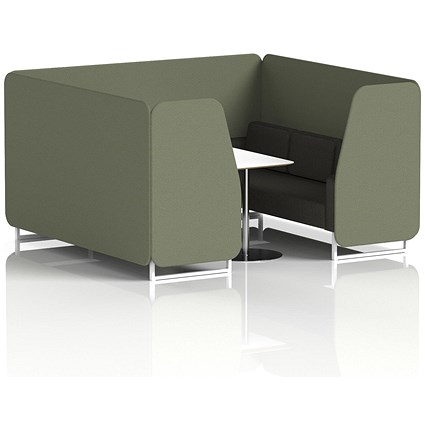 Brixworth 6 Seater Booth with Table, White Legs, White/Silver Table, Main Line Flax Fabric, Monument Panels And Temple Sofa