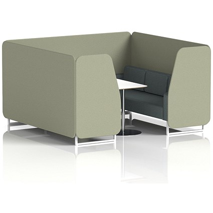 Brixworth 6 Seater Booth with Table, White Legs, White/Silver Table, Main Line Flax Fabric, Newbury Panels And Westminster Sofa