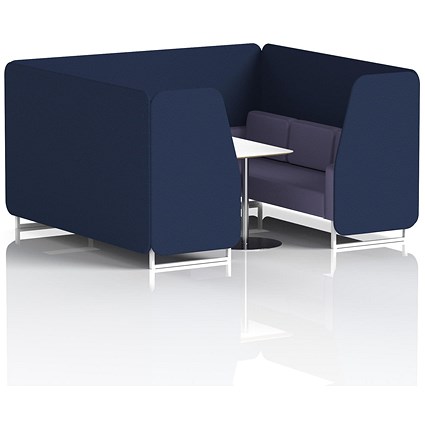 Brixworth 6 Seater Booth with Table, White Legs, White/Silver Table, Synergy Fabric, Alike Panels And Order Sofa