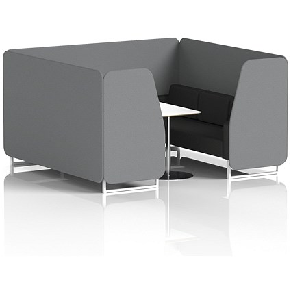 Brixworth 6 Seater Booth with Table, White Legs, White/Silver Table, Synergy Fabric, Partner Panels And Mix Sofa