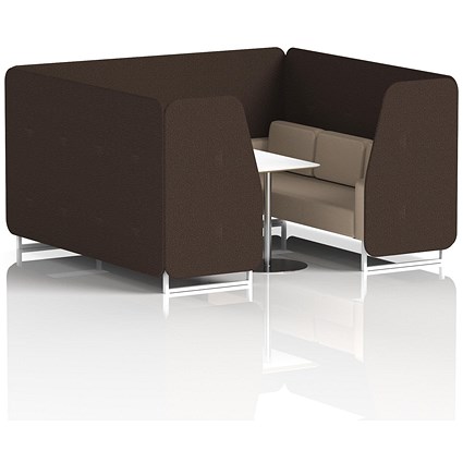 Brixworth 6 Seater Booth with Table, White Legs, White/Silver Table, Synergy Fabric, Wed Panels And Affix Sofa