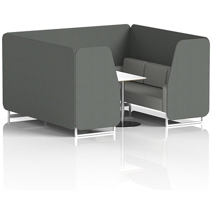 Brixworth 6 Seater Booth with Table, White Legs, White/Silver Table, Sumi Fabric, Kobe Panels And Tokyo Sofa