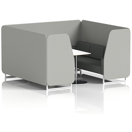 Brixworth 6 Seater Booth with Table, White Legs, White/Silver Table, Sumi Fabric, Tokyo Panels And Kobe Sofa