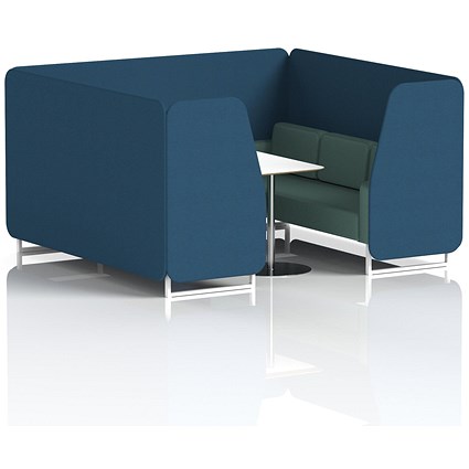 Brixworth 6 Seater Booth with Table, White Legs, White/Silver Table, Sumi Fabric, Uto Panels And Handa Sofa