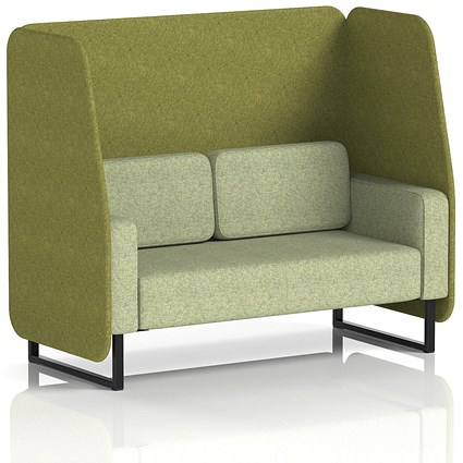 Brixworth 2 Seater Open Booth, Black Legs, Rivet Fabric, Olive Panels And Burnish Sofa