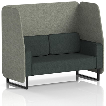 Brixworth 2 Seater Open Booth, Black Legs, Rivet Fabric, Vitreous Panels And Charcoal Sofa