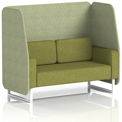 Brixworth 2 Seater Open Booth, White Legs, Rivet Fabric, Burnish Panels And Olive Sofa