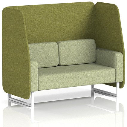 Brixworth 2 Seater Open Booth, White Legs, Rivet Fabric, Olive Panels And Burnish Sofa