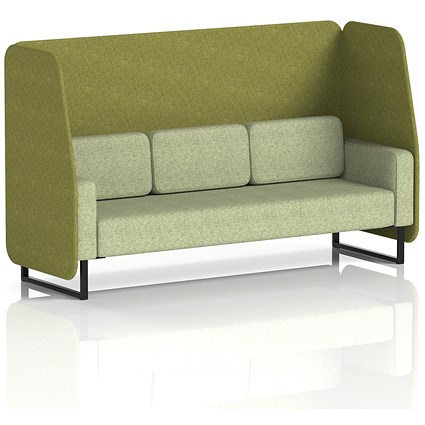 Brixworth 3 Seater Open Booth, Black Legs, Rivet Fabric, Olive Panels And Burnish Sofa