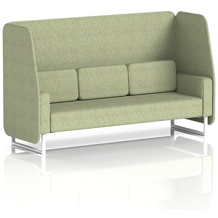 Brixworth 3 Seater Open Booth, White Legs, Rivet Fabric, Burnish Panels And Sofa