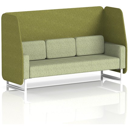 Brixworth 3 Seater Open Booth, White Legs, Rivet Fabric, Olive Panels And Burnish Sofa