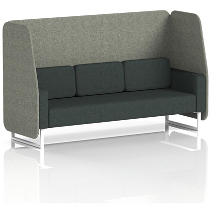Brixworth 3 Seater Open Booth, White Legs, Rivet Fabric, Vitreous Panels And Charcoal Sofa