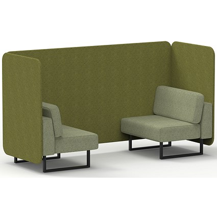 Brixworth 2 Seater Bench Booth, Black Legs, Rivet Fabric, Olive Panels And Burnish Sofa