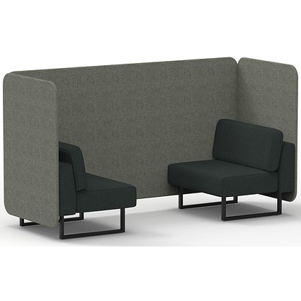 Brixworth 2 Seater Bench Booth, Black Legs, Rivet Fabric, Vitreous Panels And Charcoal Sofa