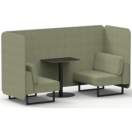 Brixworth 2 Seater Bench Booth With Table, Black Legs, Black Table, Rivet Fabric, Burnish Panels And Sofa