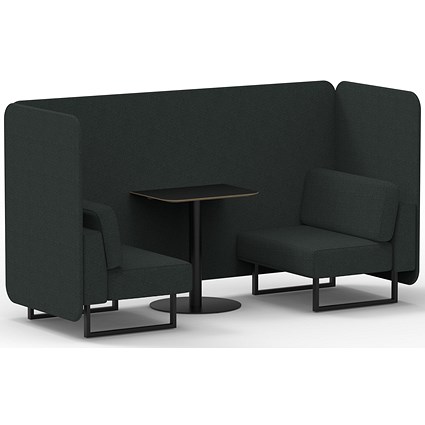 Brixworth 2 Seater Bench Booth With Table, Black Legs, Black Table, Rivet Fabric, Charcoal Panels And Sofa