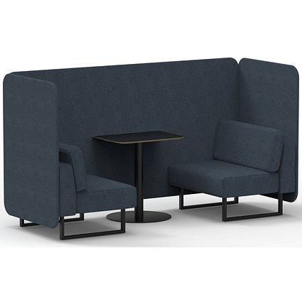 Brixworth 2 Seater Bench Booth With Table, Black Legs, Black Table, Rivet Fabric, Crucible Panels And Sofa