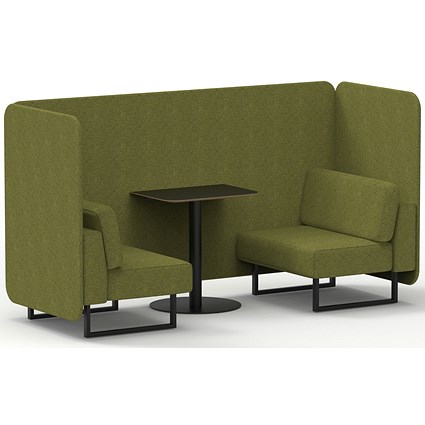 Brixworth 2 Seater Bench Booth With Table, Black Legs, Black Table, Rivet Fabric, Olive Panels And Sofa