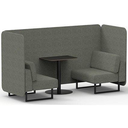 Brixworth 2 Seater Bench Booth With Table, Black Legs, Black Table, Rivet Fabric, Vitreous Panels And Sofa