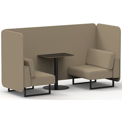Brixworth 2 Seater Bench Booth With Table, Black Legs, Black Table, Main Line Flax Fabric, Upminster Panels And Sofa