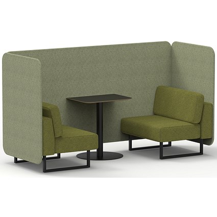 Brixworth 2 Seater Bench Booth With Table, Black Legs, Black Table, Rivet Fabric, Burnish Panels And Olive Sofa