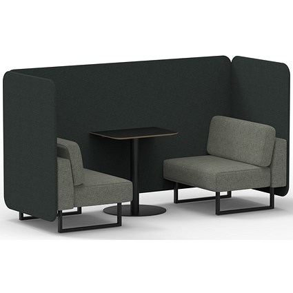Brixworth 2 Seater Bench Booth With Table, Black Legs, Black Table, Rivet Fabric, Charcoal Panels And Vitreous Sofa