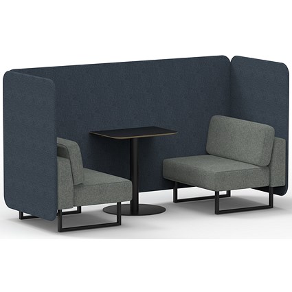 Brixworth 2 Seater Bench Booth With Table, Black Legs, Black Table, Rivet Fabric, Crucible Panels And Prime Sofa