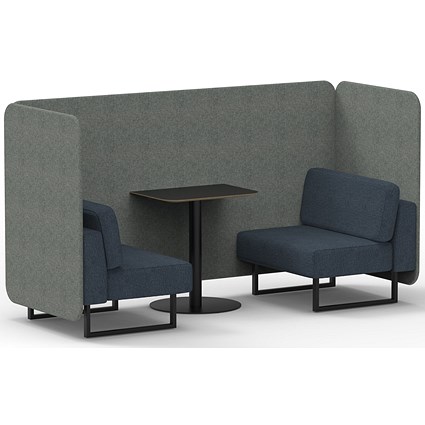 Brixworth 2 Seater Bench Booth With Table, Black Legs, Black Table, Rivet Fabric, Prime Panels And Crucible Sofa