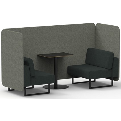 Brixworth 2 Seater Bench Booth With Table, Black Legs, Black Table, Rivet Fabric, Vitreous Panels And Charcoal Sofa