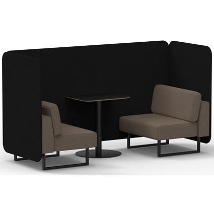 Brixworth 2 Seater Bench Booth With Table, Black Legs, Black Table, X2 Fabric, Diameter Panels And Theory Sofa