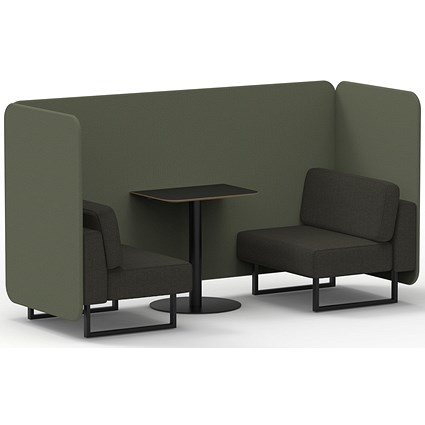Brixworth 2 Seater Bench Booth With Table, Black Legs, Black Table, Main Line Flax Fabric, Monument Panels And Temple Sofa