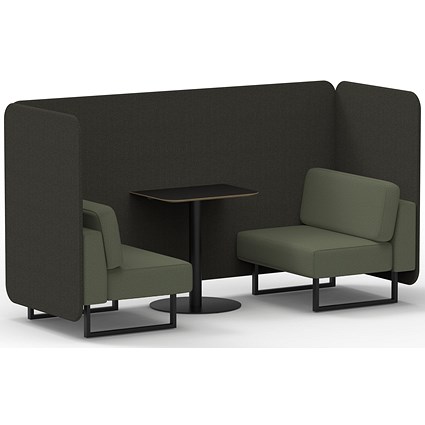 Brixworth 2 Seater Bench Booth With Table, Black Legs, Black Table, Main Line Flax Fabric, Temple Panels And Monument Sofa