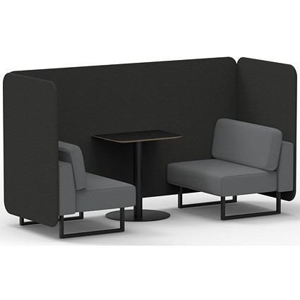 Brixworth 2 Seater Bench Booth With Table, Black Legs, Black Table, Synergy Fabric, Mix Panels And Partner Sofa