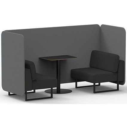 Brixworth 2 Seater Bench Booth With Table, Black Legs, Black Table, Synergy Fabric, Partner Panels And Mix Sofa
