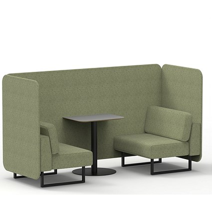 Brixworth 2 Seater Bench Booth With Table, Black Legs, Grey Table With Black Leg, Rivet Fabric, Burnish Panels And Sofa