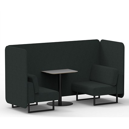 Brixworth 2 Seater Bench Booth With Table, Black Legs, Grey Table With Black Leg, Rivet Fabric, Charcoal Panels And Sofa