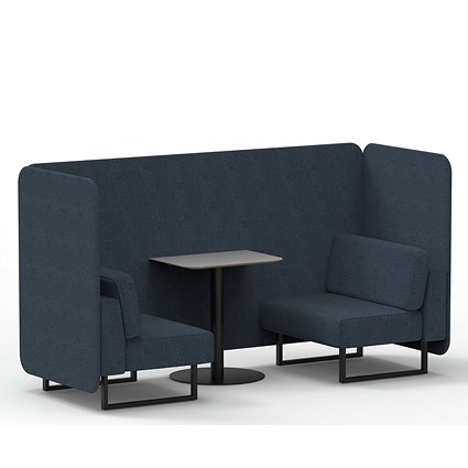 Brixworth 2 Seater Bench Booth With Table, Black Legs, Grey Table With Black Leg, Rivet Fabric, Crucible Panels And Sofa