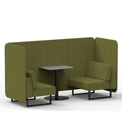 Brixworth 2 Seater Bench Booth With Table, Black Legs, Grey Table With Black Leg, Rivet Fabric, Olive Panels And Sofa