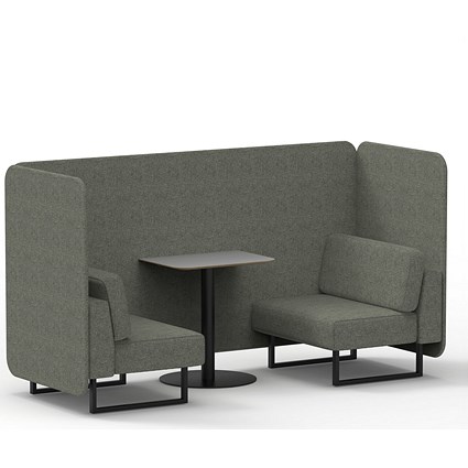Brixworth 2 Seater Bench Booth With Table, Black Legs, Grey Table With Black Leg, Rivet Fabric, Vitreous Panels And Sofa