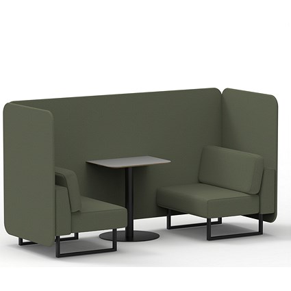 Brixworth 2 Seater Bench Booth With Table, Black Legs, Grey Table With Black Leg, Main Line Flax Fabric, Monument Panels And Sofa