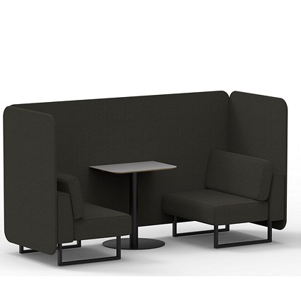 Brixworth 2 Seater Bench Booth With Table, Black Legs, Grey Table With Black Leg, Main Line Flax Fabric, Temple Panels And Sofa