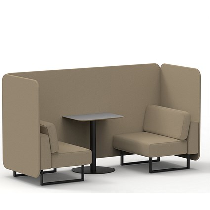 Brixworth 2 Seater Bench Booth With Table, Black Legs, Grey Table With Black Leg, Main Line Flax Fabric, Upminster Panels And Sofa