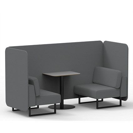 Brixworth 2 Seater Bench Booth With Table, Black Legs, Grey Table With Black Leg, Synergy Fabric, Partner Panels And Sofa