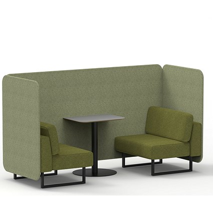 Brixworth 2 Seater Bench Booth With Table, Black Legs, Grey Table With Black Leg, Rivet Fabric, Burnish Panels And Olive Sofa