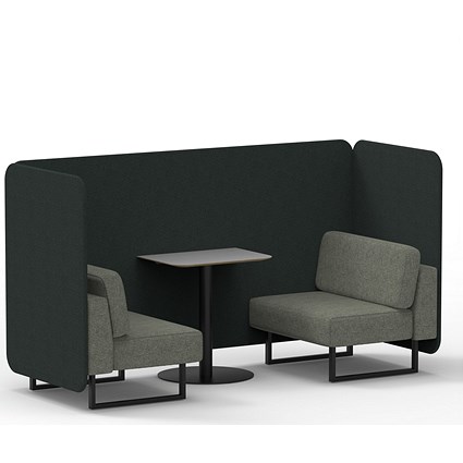 Brixworth 2 Seater Bench Booth With Table, Black Legs, Grey Table With Black Leg, Rivet Fabric, Charcoal Panels And Vitreous Sofa