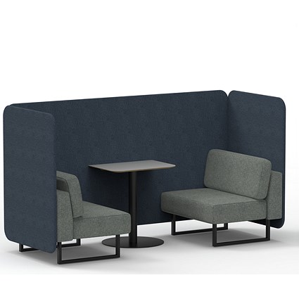 Brixworth 2 Seater Bench Booth With Table, Black Legs, Grey Table With Black Leg, Rivet Fabric, Crucible Panels And Prime Sofa