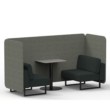 Brixworth 2 Seater Bench Booth With Table, Black Legs, Grey Table With Black Leg, Rivet Fabric, Prime Panels And Crucible Sofa